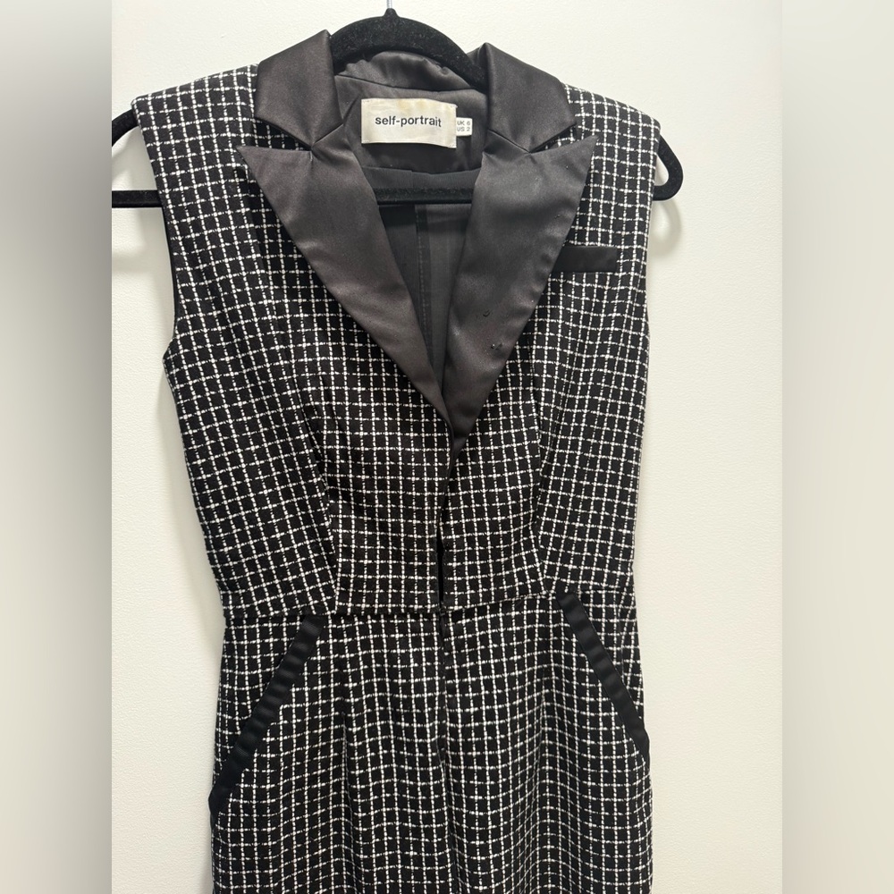 Self-Portrait Black and White Check Cropped Jumpsuit